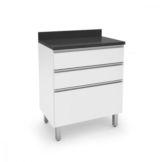 Imagem de Balcão De 3 Gavetas Top Class Branco Com Tampo Preto Batrol Branco Com Preto