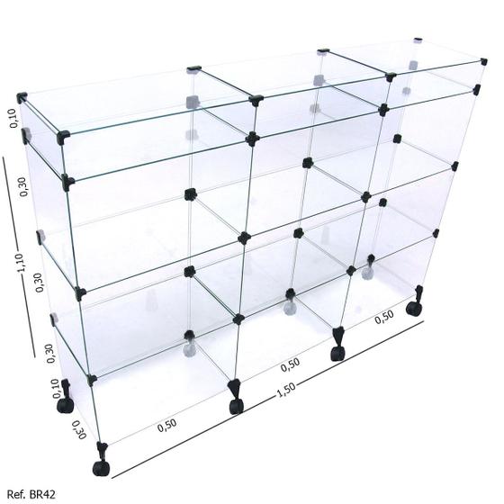 Imagem de Balcão de Atendimento Modulado em Vidro com Rodízios - 1,50 x 1,10 x 0,30