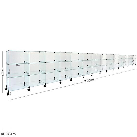 Imagem de Balcão de Atendimento Modulado em Vidro com Rodízios - 7,00 x 1,00 x 0,40