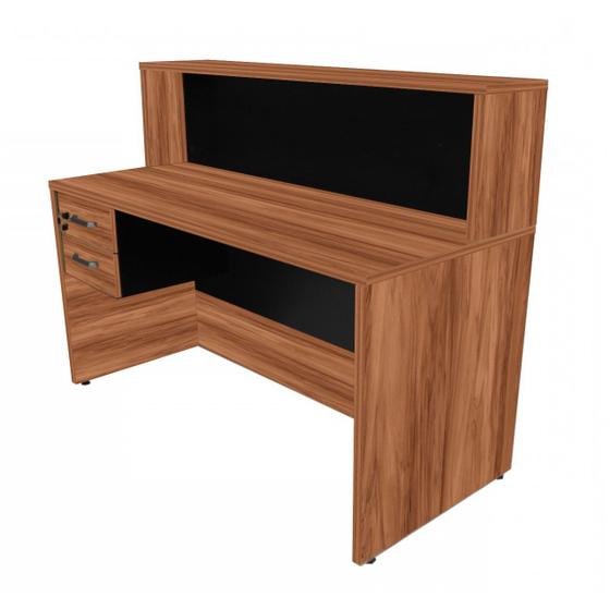 Imagem de Balcão de Atendimento para recepção 1.35x1,13x0,60m com 2 Gavetas WORKSTART Nogal Sevilha
