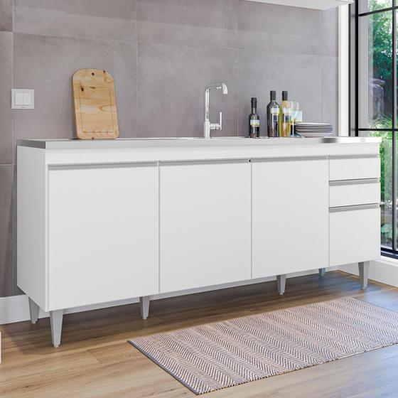 Imagem de Balcão de Cozinha 180 cm 4 Portas 2 Gavetas SEM Tampo Agatha Branco