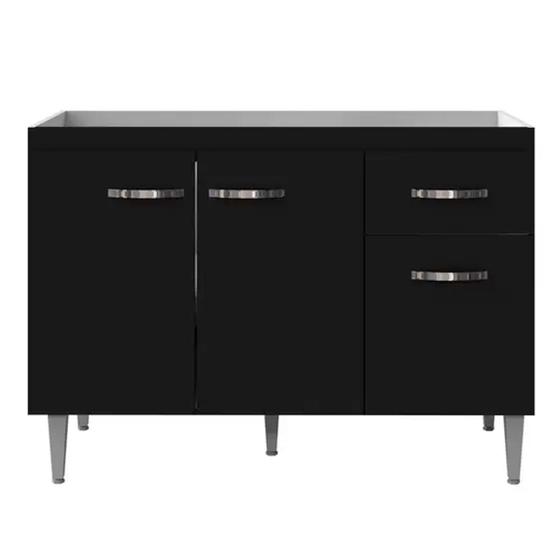 Imagem de Balcão de Cozinha 3 Portas Gabriela 120 cm Preto Fosco 1869 Com Tampo MDP AJL Móveis