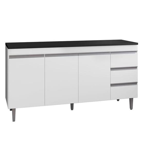 Imagem de Balcão de Cozinha Andréia Branco com Tampo 150 cm Preto Fosco  AJL