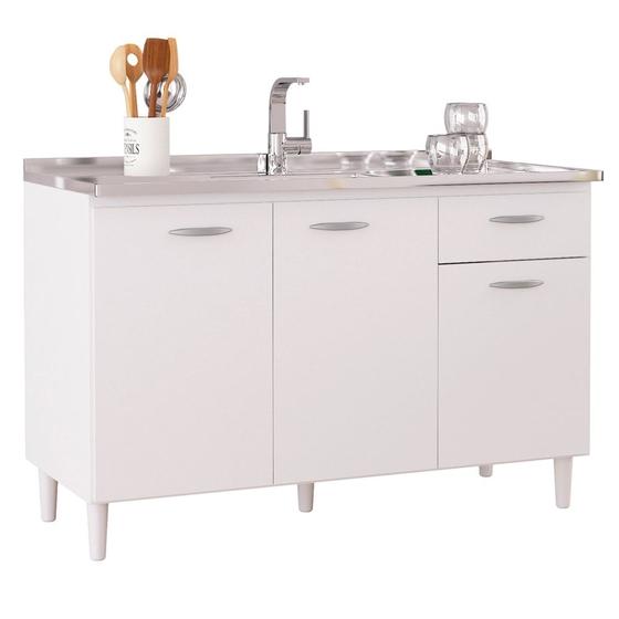 Imagem de Balcão de Cozinha Com Pia Inox 120cm Classic P11 Branco - Mpozenato