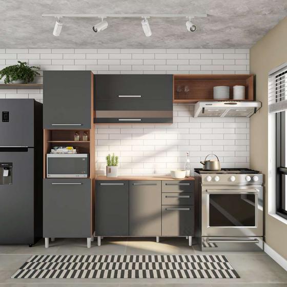 Imagem de Balcão de Cozinha com Tampo Barolo 3 PT 2 GV Castanho e Chumbo