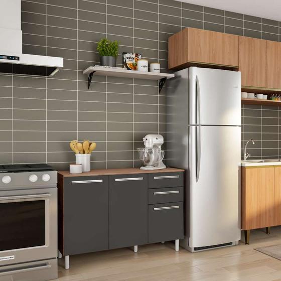 Imagem de Balcão de Cozinha com Tampo Verdot 3 PT 2 GV Castanho e Chumbo