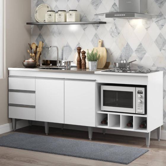 Balcão de Cozinha Compacto Completo para Pia e Cooktop 182x52 Cm Nicho Forno MDP Branco 2035 - MENU Menor preço em Balcão de Cozinha Compacto Completo para Pia e Cooktop 182x52 Cm Nicho Forno MDP Branco 2035 - MENU