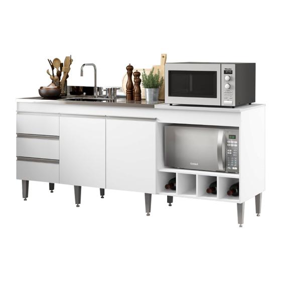 Imagem de Balcão de Cozinha Compacto Completo para Pia e Cooktop 183x52 Cm MDP Branco 2035 MENU