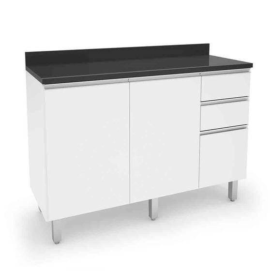 Balcão de Cozinha e Lavanderia com 2 Portas e 3 Gavetas 1,20m Top Class Branco Menor preço em Balcão de Cozinha e Lavanderia com 2 Portas e 3 Gavetas 1,20m Top Class Branco