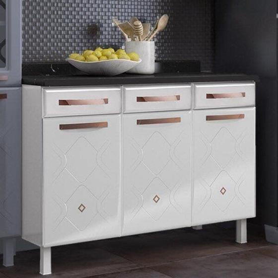 Balcão de Cozinha em Aço Triplo com Tampo 3 Portas 3 Gavetas Mirage New Menor preço em Balcão de Cozinha em Aço Triplo com Tampo 3 Portas 3 Gavetas Mirage New
