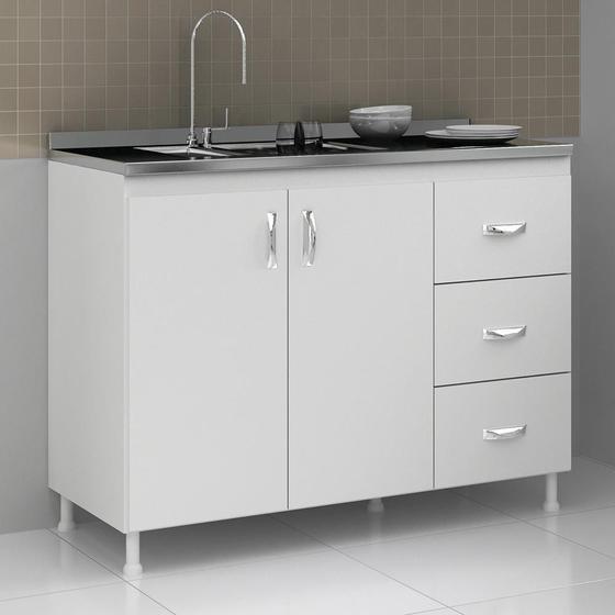 Balcão de Cozinha para Pia 120 Cm sem Tampo Cz601 Branco - Evidência Móveis Menor preço em Balcão de Cozinha para Pia 120 Cm sem Tampo Cz601 Branco - Evidência Móveis