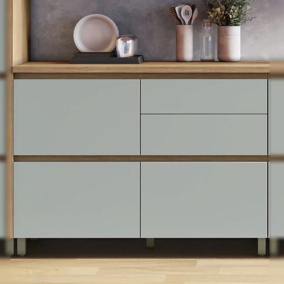 Balcão de Cozinha Rainha 120 cm Nature/Verde em MDF Móveis Nesher Menor preço em Balcão de Cozinha Rainha 120 cm Nature/Verde em MDF Móveis Nesher