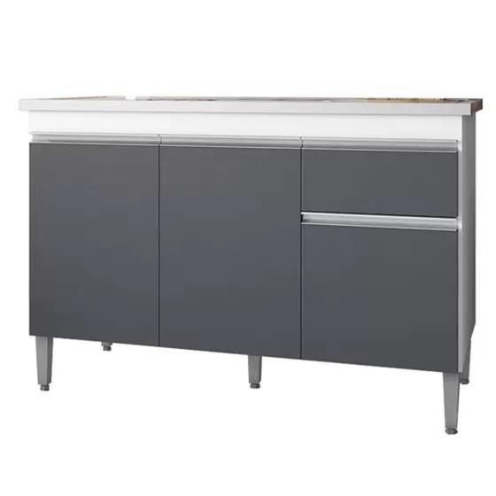 Imagem de Balcão de Cozinha Tatiane 120 cm Branco e Cinza 2002 Com Tampo MDP AJL Móveis