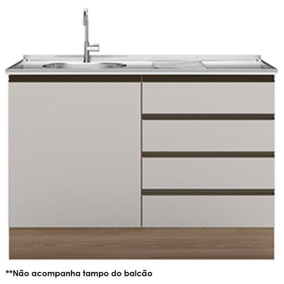 Imagem de Balcão de Pia 1 Porta 4 Gavetas Etna Carvalho OAK Off White  Poliman