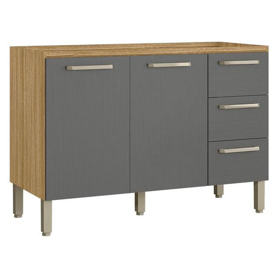 Balcão de Pia Ametista 2 Portas 3 Gavetas 120 cm Freijó Gris - Kits Paraná Menor preço em Balcão de Pia Ametista 2 Portas 3 Gavetas 120 cm Freijó Gris - Kits Paraná