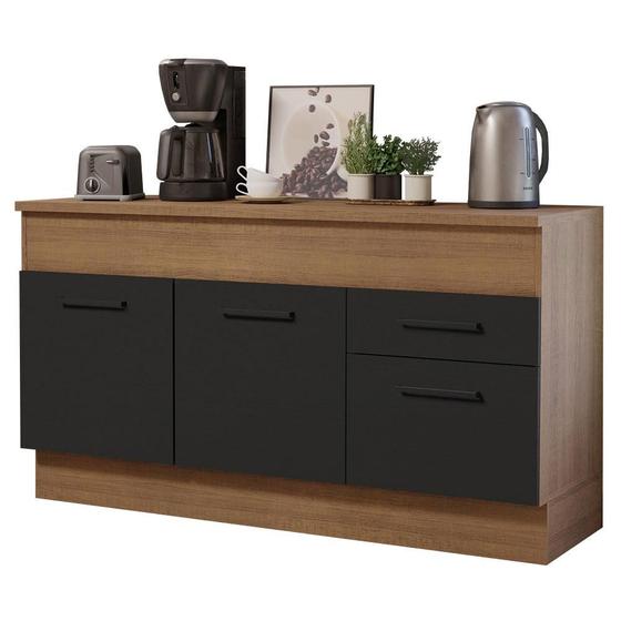 Imagem de Balcão de Pia Cozinha 150 cm 2 Portas e 2 Gavetas (Com Tampo) Rustic/Preto Agata Madesa