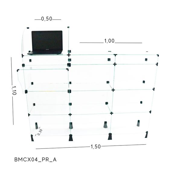 Imagem de Balcão de Vidro Caixa - C/ Conectivo Preto MOD.50 - 1,50 x 1,10 x 0,30m