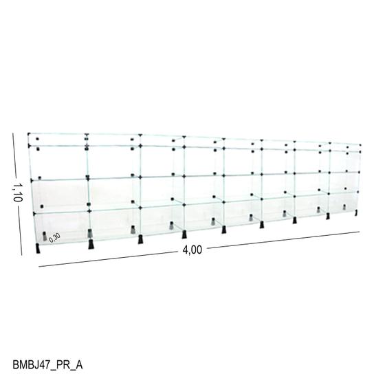 Imagem de Balcão de Vidro com Porta Bijuteria - C/ Conectivo Preto -  MOD.50 - 4,00 x 1,10 x 0,30m