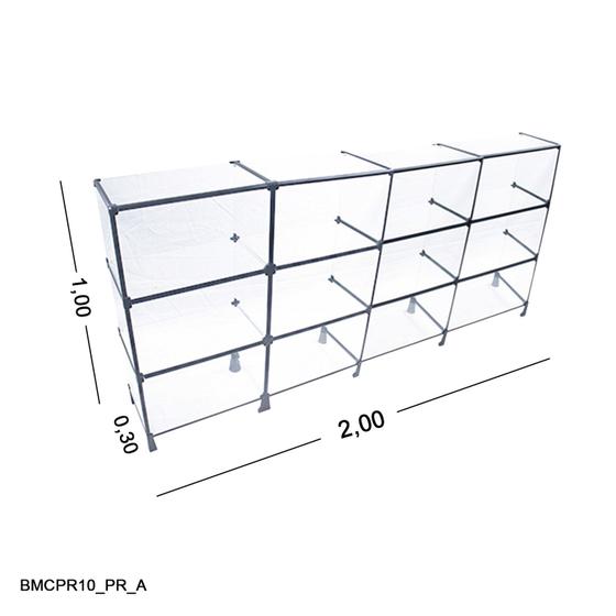 Imagem de Balcão de Vidro com Veda Pó - C/ Conectivo Preto MOD.50 - 2,00 x 1,00 x 0,30m