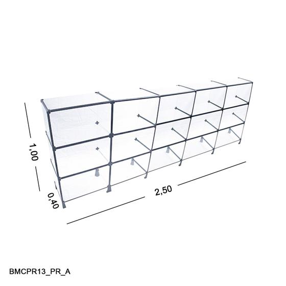 Imagem de Balcão de Vidro com Veda Pó - C/ Conectivo Preto MOD.50 - 2,50 x 1,00 x 0,40m