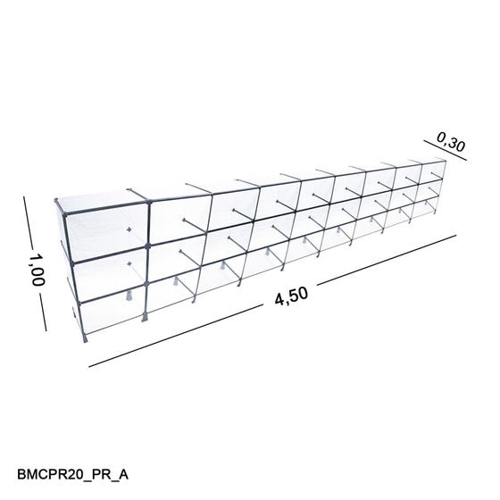Imagem de Balcão de Vidro com Veda Pó - C/ Conectivo Preto MOD.50 - 4,50 x 1,00 x 0,30m