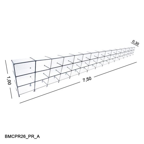 Imagem de Balcão de Vidro com Veda Pó - C/ Conectivo Preto MOD.50 - 7,50 x 1,00 x 0,30m