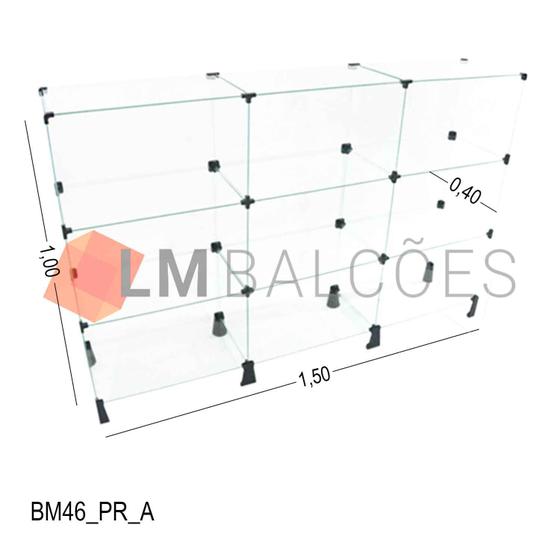 Imagem de Balcão de Vidro Temperado 4MM MÓD.50  - 1,50 x 1,00 x 0,40m