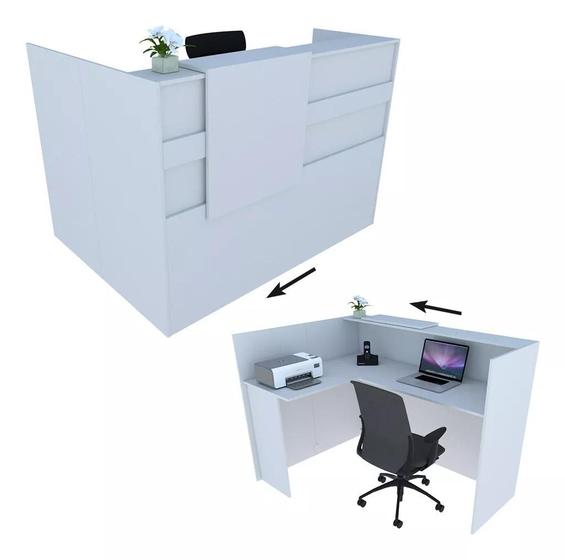 Imagem de Balcão em L Recepção Caixa 129cm Branco Alto Padrão 100%Mdf Modelo 1.1