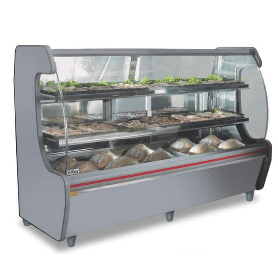 Imagem de Balcão Expositor Refrigerado p/ Carnes RF-366 - Aço Inox 2 m 18 Bandejas  Iluminação LED  - Frilux