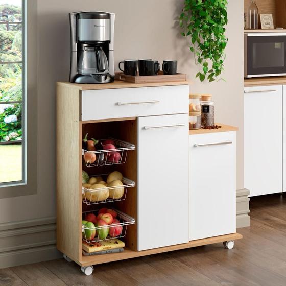 Balcão Fruteira Multiuso Ditália MF-185 Carvalho/Branco Menor preço em Balcão Fruteira Multiuso Ditália MF-185 Carvalho/Branco