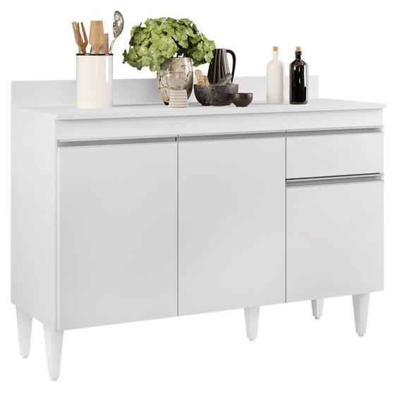 Balcão Gabinete 120cm Com Tampo 3 Portas 1 Gaveta Arizona Branco - Lumil Móveis Menor preço em Balcão Gabinete 120cm Com Tampo 3 Portas 1 Gaveta Arizona Branco - Lumil Móveis