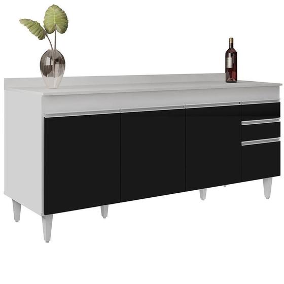 Imagem de Balcão Gabinete 180Cm Com Tampo Dallas Branco/Preto - Lumil