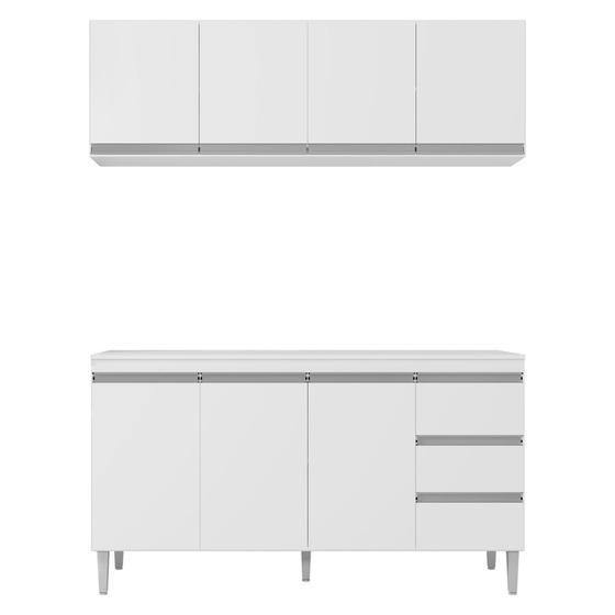 Imagem de Balcão Gabinete Andréia com Tampo 160cm 3 Portas e Armário Aéreo 4 Portas Branco - Desk Design