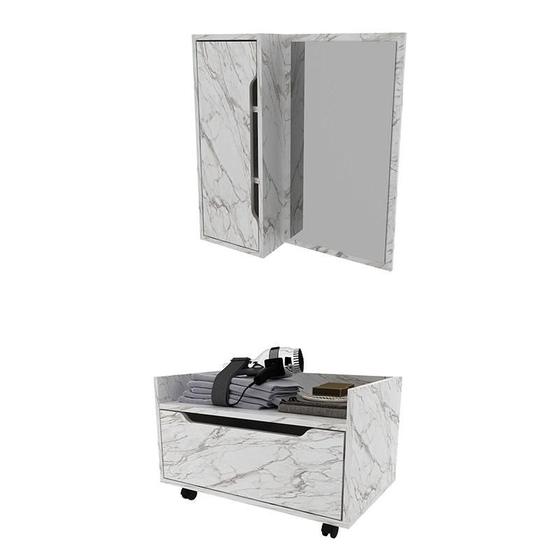 Imagem de Balcão Gabinete BN3647 com Espelho para Banheiro BN3648 Mármore Branco - Tecnomobili