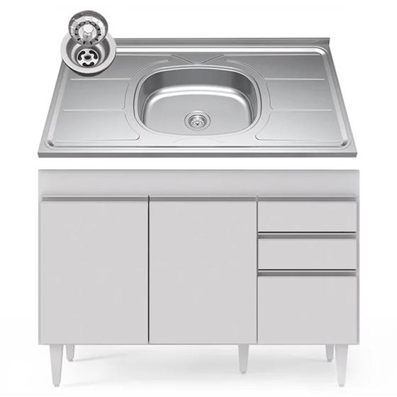 Imagem de Balcão Gabinete com Pia Inox 120cm Michigan Branco - Lumil