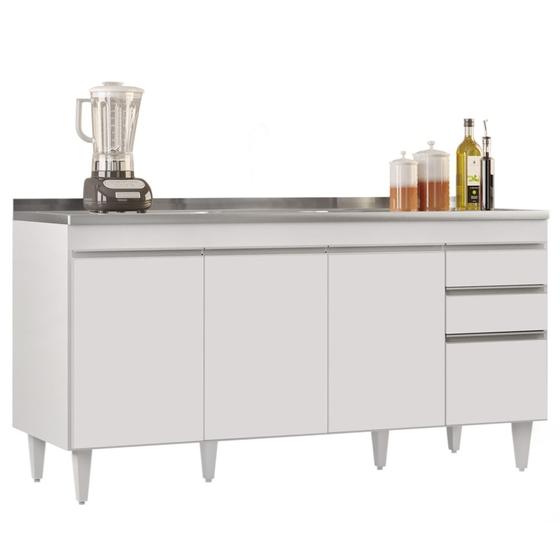 Imagem de Balcão Gabinete com Pia Inox 160cm Arkansas Branco Lumil