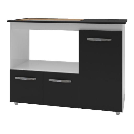 Balcão Gabinete de Cozinha Para Fogão Cooktop 5 bocas e Forno 3 portas Ana Moblis Móveis Branco Frente Preta Menor preço em Balcão Gabinete de Cozinha Para Fogão Cooktop 5 bocas e Forno 3 portas Ana Moblis Móveis Branco Frente Preta