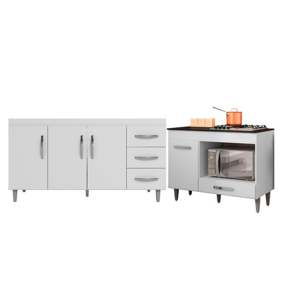 Balcão Gabinete de Pia 150cm 3 Portas Isabel com Cooktop Carla Branco com Tampo ANJO DE CASA Menor preço em Balcão Gabinete de Pia 150cm 3 Portas Isabel com Cooktop Carla Branco com Tampo ANJO DE CASA