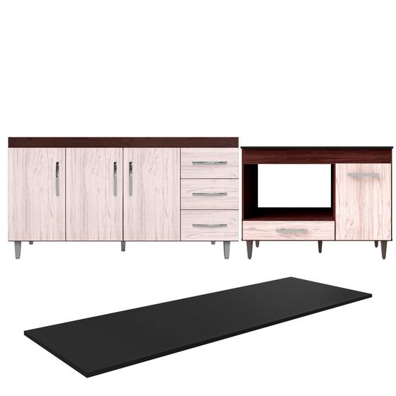 Balcão Gabinete de Pia 150cm 3 Portas Isabel com Cooktop Carla Castanho Avelã com Tampo ANJO DE CASA Menor preço em Balcão Gabinete de Pia 150cm 3 Portas Isabel com Cooktop Carla Castanho Avelã com Tampo ANJO DE CASA