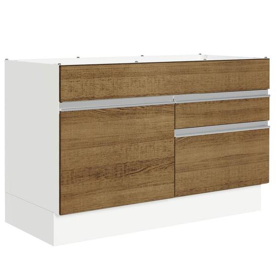 Imagem de Balcão Gabinete de Pia Armário de Cozinha 120 x 60 cm 1 Porta 2 Gavetas Branco/Rustic (Sem Tampo) Glamy Madesa