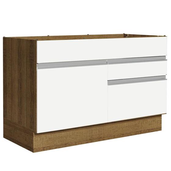 Imagem de Balcão Gabinete de Pia Armário de Cozinha 120 x 60 cm 1 Porta 2 Gavetas Rustic/Branco (Sem Tampo) Glamy Madesa