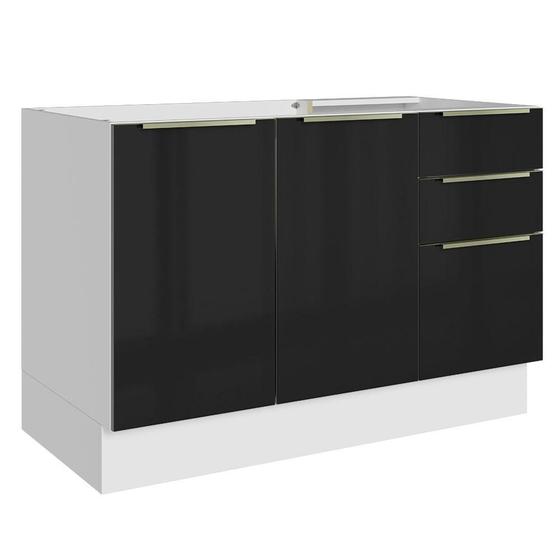 Imagem de Balcão Gabinete de Pia Madesa Lux 120 cm 2 Portas 3 Gavetas - Branco/Preto