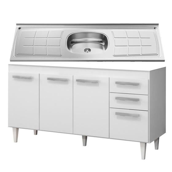 Imagem de Balcão Gabinete Lis com Pia Inox 150cm 4 Portas Branco - Mpozenato