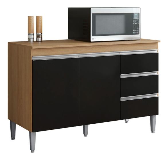 Imagem de Balcão Gabinete Multiuso Andreia 100cm 2 Portas 1 Gav Amendoa/Pt