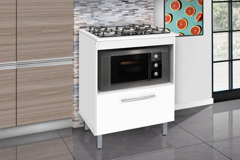 Imagem de Balcão gabinete para cooktop de 5 bocas e para forno elét. bur 01 porta cor branco brilho