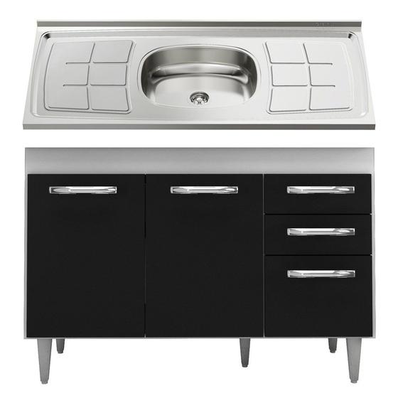 Balcão Gabinete Suécia com Pia Inox 120cm 3 Portas Branco/Preto - Lumil Móveis é boa?