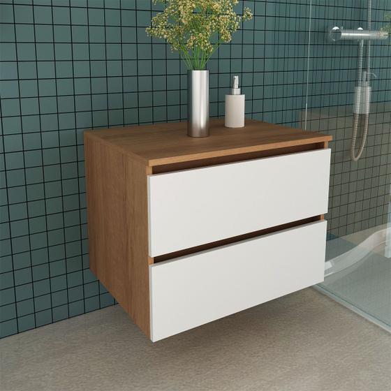 Imagem de Balcão Gabinete Suspenso com gavetas 60x46,5cm Amêndoa/Branco