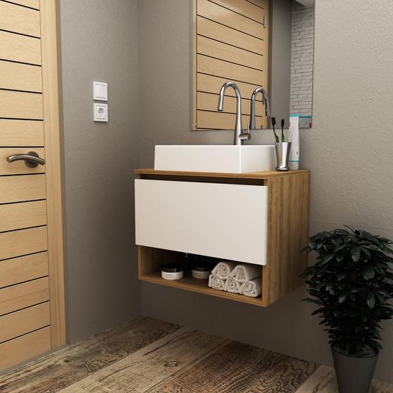 Balcão Gabinete Suspenso para Banheiro 60cm com 1 Porta e Nicho BN3606 Menor preço em Balcão Gabinete Suspenso para Banheiro 60cm com 1 Porta e Nicho BN3606