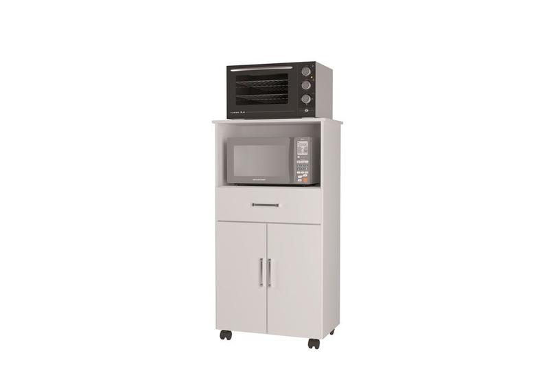 Imagem de Balcão Ipe Luxo com nicho para microondas rodízios 2 portas 1 gaveta BRANCO BRANCO PRETO E AMENDOA MÓVEIS DLUCCA