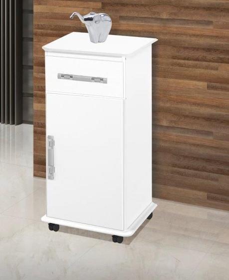 Imagem de Balcão IT. estilo aparador para bebedouro ideal p/ cozinha recepção com porta e gaveta + rodinhas cor Branco brilhante